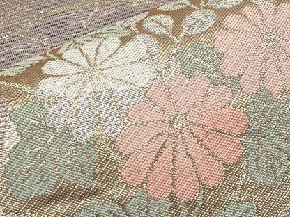 平和屋着物＊夏物　西陣　まいづる謹製　六通柄袋帯　銀波　流水草花文　金銀糸　証紙付き　正絹　逸品　CABI8708tx