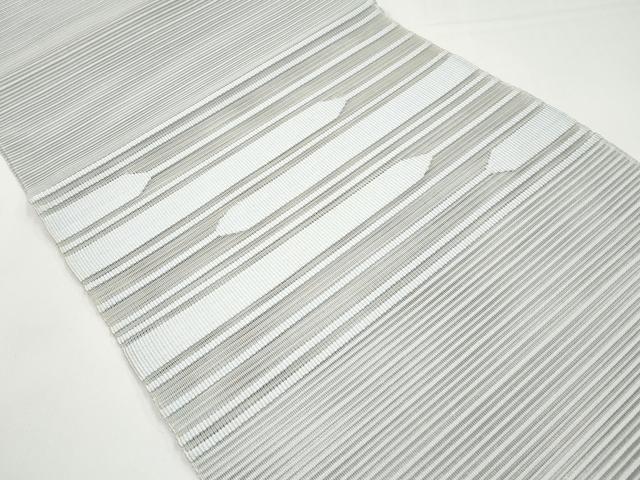 平和屋着物＊夏物　八寸名古屋帯　絽綴れ　横段文　薄雲鼠色　正絹　逸品　CABI8711tx