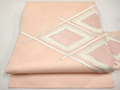 平和屋着物＊夏物　九寸名古屋帯　駒刺繍　菱文　正絹　逸品　CABI8712tx