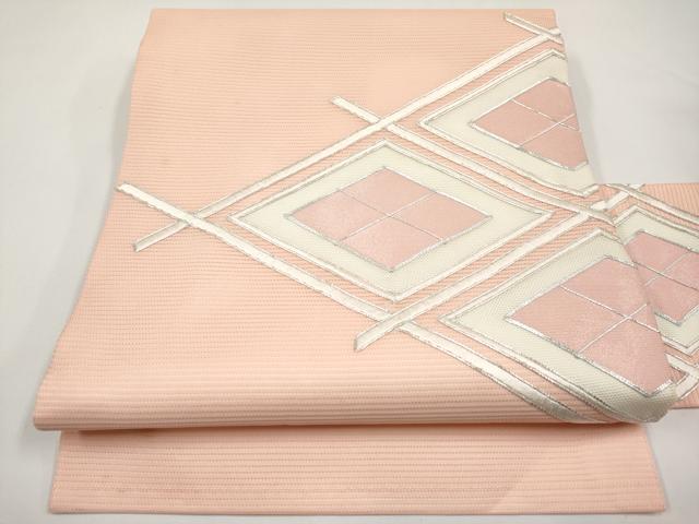 平和屋着物＊夏物　九寸名古屋帯　駒刺繍　菱文　正絹　逸品　CABI8712tx