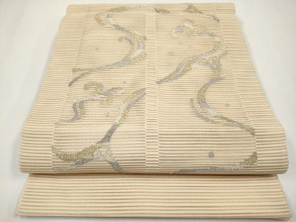 平和屋着物＊夏物　八寸名古屋帯　絽綴れ　短冊立波文　金銀糸　正絹　逸品　CABI8714tx
