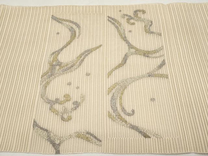 平和屋着物＊夏物　八寸名古屋帯　絽綴れ　短冊立波文　金銀糸　正絹　逸品　CABI8714tx