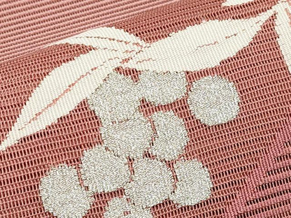 平和屋着物＊夏物　八寸名古屋帯　絽綴れ　南天文　銀糸　正絹　逸品　未使用　CABI8715tx