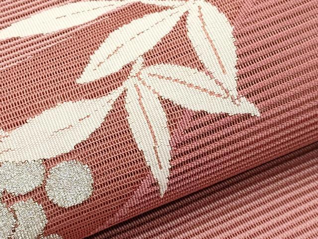 平和屋着物＊夏物　八寸名古屋帯　絽綴れ　南天文　銀糸　正絹　逸品　未使用　CABI8715tx