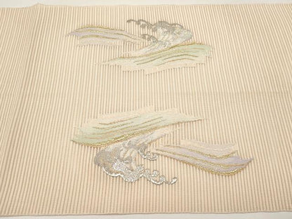 平和屋着物＊夏物　八寸名古屋帯　絽綴れ　立波文　金銀糸　正絹　逸品　CABI8719tx