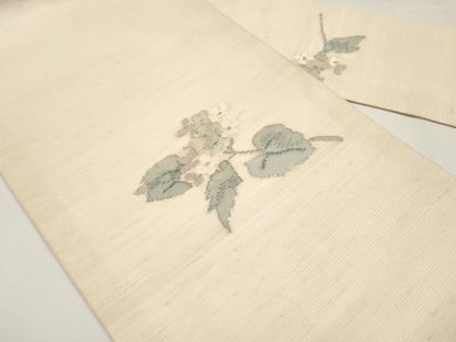 平和屋着物＊夏物　九寸名古屋帯　枝花文　銀糸　正絹　逸品　CABI8720tx