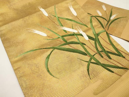 平和屋着物＊夏物　九寸名古屋帯　草木文　金糸　正絹　逸品　CABI8722tx