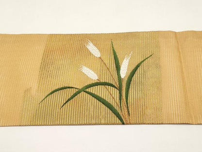 平和屋着物＊夏物　九寸名古屋帯　草木文　金糸　正絹　逸品　CABI8722tx