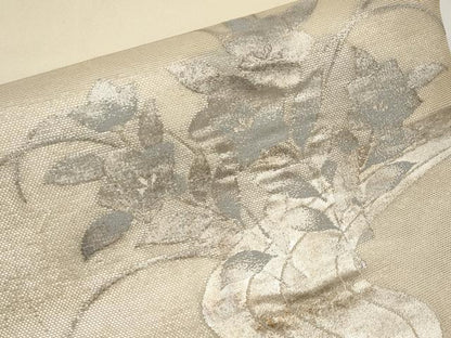 平和屋着物＊夏物　九寸開き名古屋帯　桔梗　銀糸　正絹　逸品　CABI8724tx