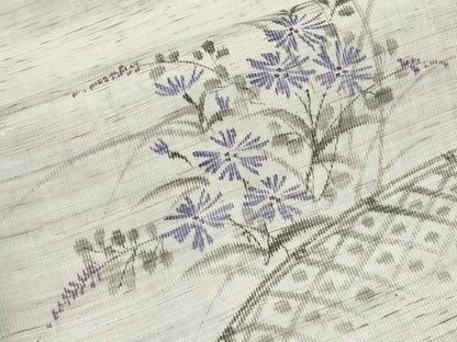 平和屋着物＊夏物　九寸名古屋帯　手描き　籬枝花文　麻　逸品　CABI8726tx