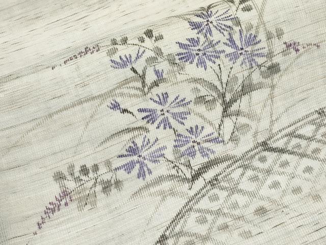 平和屋着物＊夏物　九寸名古屋帯　手描き　籬枝花文　麻　逸品　CABI8726tx