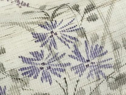 平和屋着物＊夏物　九寸名古屋帯　手描き　籬枝花文　麻　逸品　CABI8726tx