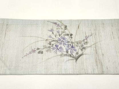 平和屋着物＊夏物　九寸名古屋帯　手描き　籬枝花文　麻　逸品　CABI8726tx