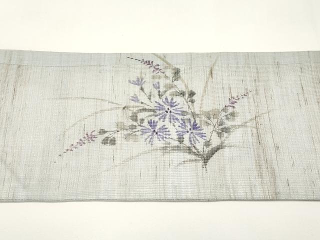 平和屋着物＊夏物　九寸名古屋帯　手描き　籬枝花文　麻　逸品　CABI8726tx