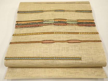 平和屋着物＊夏物　八寸名古屋帯　メガネ織　横段文　金銀糸　正絹　逸品　CABI8729tx