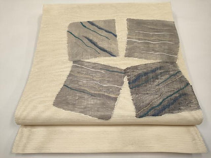 平和屋着物＊夏物　八寸名古屋帯　色紙文　金糸　正絹　逸品　CABI8730tx
