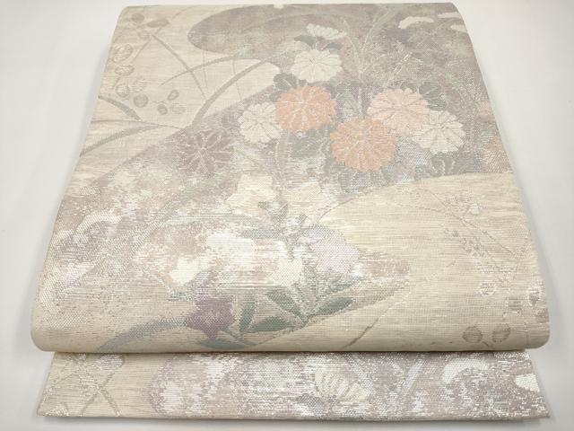 平和屋着物＊夏物　六通柄袋帯　秋草文　銀糸　正絹　逸品　CABI8735tx