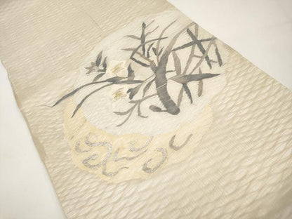 平和屋着物＊夏物　太鼓柄袋帯　すくい織　籬枝花文　金銀糸　正絹　逸品　CABI8736tx
