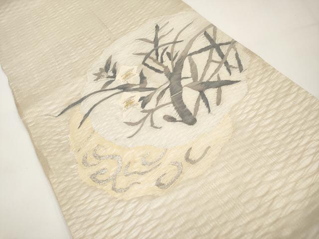 平和屋着物＊夏物　太鼓柄袋帯　すくい織　籬枝花文　金銀糸　正絹　逸品　CABI8736tx