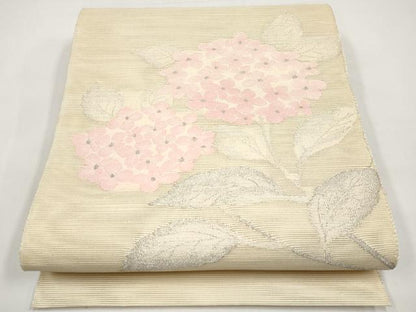 平和屋着物＊夏物　八寸名古屋帯　紫陽花　銀糸　正絹　逸品　CABI8744tx