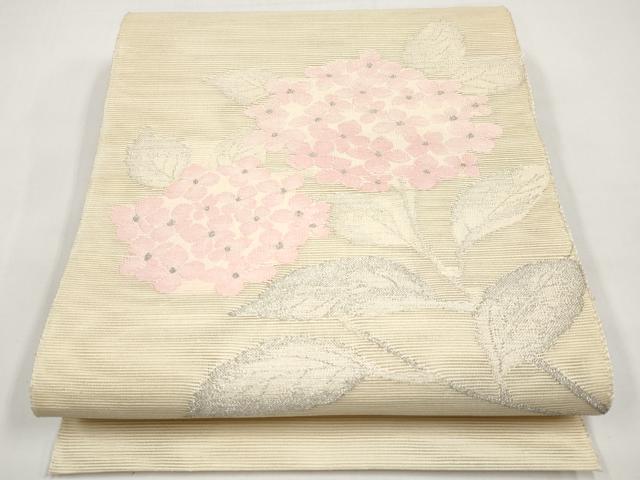 平和屋着物＊夏物　八寸名古屋帯　紫陽花　銀糸　正絹　逸品　CABI8744tx