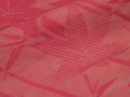 平和屋着物＊夏物　九寸名古屋帯　笹竹楓文　臙脂色　正絹　逸品　CABI8745tx