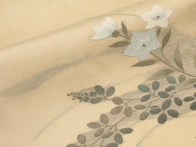 平和屋着物＊夏物　九寸名古屋帯　枝花文　銀糸　正絹　逸品　CABI8747tx
