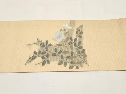 平和屋着物＊夏物　九寸名古屋帯　枝花文　銀糸　正絹　逸品　CABI8747tx