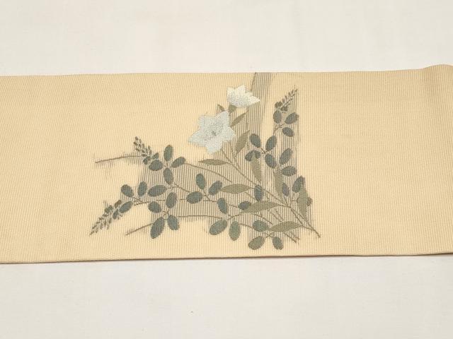 平和屋着物＊夏物　九寸名古屋帯　枝花文　銀糸　正絹　逸品　CABI8747tx