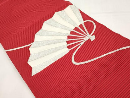 平和屋着物＊夏物　八寸名古屋帯　絽綴れ　扇面文　銀糸　正絹　逸品　CABI8749tx