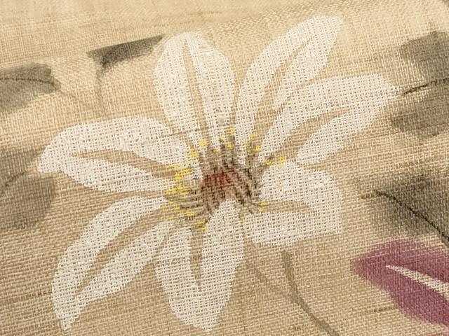 平和屋着物＊夏物　九寸名古屋帯　作家物　手描き　枝花文　麻　逸品　CABI8753tx