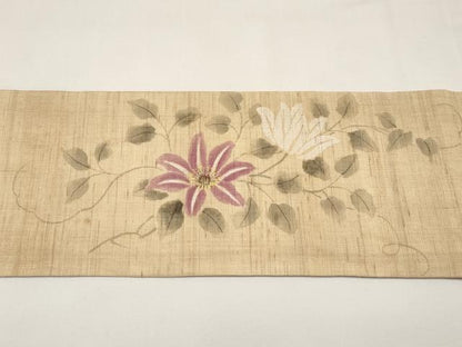 平和屋着物＊夏物　九寸名古屋帯　作家物　手描き　枝花文　麻　逸品　CABI8753tx