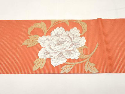 平和屋着物＊夏物　九寸名古屋帯　牡丹唐草文　金銀糸　正絹　逸品　CABI8754tx