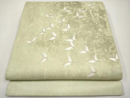 平和屋着物＊夏物　九寸開き名古屋帯　総刺繍　舞蝶文　銀糸　正絹　逸品　CABI8760tx