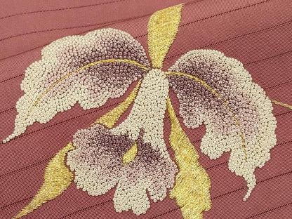 平和屋着物＊夏物　中国三大刺繍　相良刺繍　絽塩瀬　九寸名古屋帯　百合　金糸　正絹　逸品　CABI8763tx
