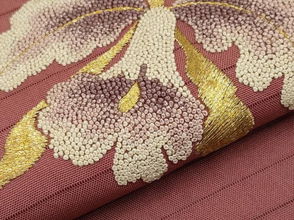 平和屋着物＊夏物　中国三大刺繍　相良刺繍　絽塩瀬　九寸名古屋帯　百合　金糸　正絹　逸品　CABI8763tx