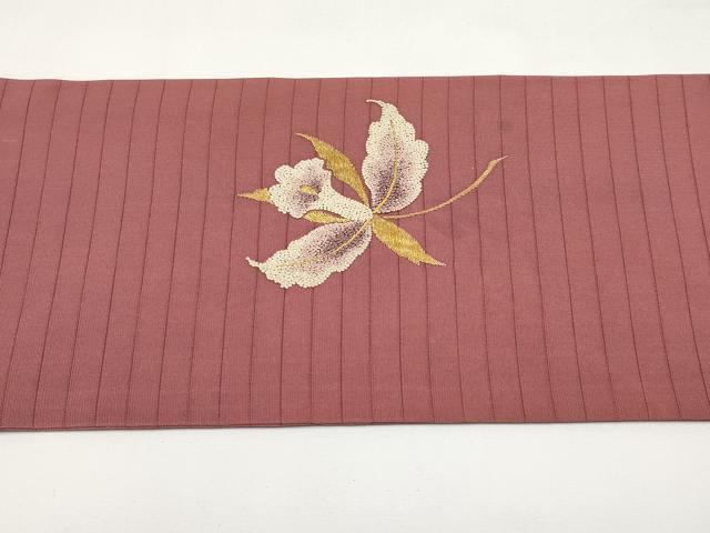 平和屋着物＊夏物　中国三大刺繍　相良刺繍　絽塩瀬　九寸名古屋帯　百合　金糸　正絹　逸品　CABI8763tx