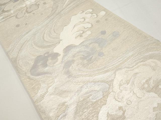 平和屋着物＊夏物　六通柄袋帯　立波文　銀糸　正絹　逸品　CABI8772tx