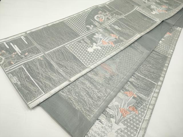 平和屋着物＊夏物　六通柄袋帯　秋風吹く　銀糸　正絹　逸品　CABI8778tx