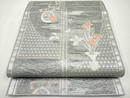 平和屋着物＊夏物　六通柄袋帯　秋風吹く　銀糸　正絹　逸品　CABI8778tx