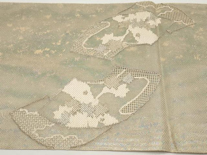 平和屋着物＊夏物　太鼓柄袋帯　地紙秋草文　銀糸　正絹　逸品　CABI8779tx
