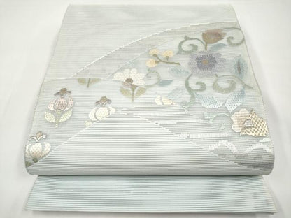 平和屋着物＊夏物　太鼓柄袋帯　絽綴れ　絽刺し　区限刺繍　花唐草文　金銀糸　正絹　逸品　CABI8783tx