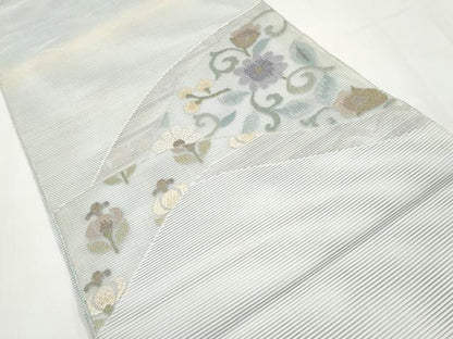 平和屋着物＊夏物　太鼓柄袋帯　絽綴れ　絽刺し　区限刺繍　花唐草文　金銀糸　正絹　逸品　CABI8783tx