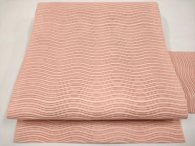 平和屋着物＊夏物　八寸名古屋帯　絽綴れ　よろけ縞　宍色　正絹　逸品　CABI8787tx