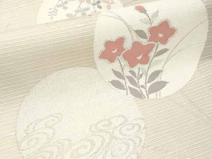 平和屋着物＊夏物　九寸名古屋帯　流水花丸文　銀糸　正絹　逸品　未使用　CABI8789tx