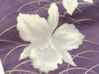 平和屋着物＊夏物　九寸名古屋帯　百合　金銀糸　正絹　逸品　CABI8791tx