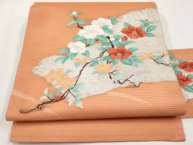 平和屋着物＊夏物　九寸名古屋帯　枝花文　正絹　逸品　CABI8792tx