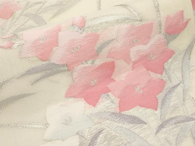 平和屋着物＊夏物　九寸名古屋帯　桔梗　銀糸　正絹　逸品　未使用　CABI8793tx