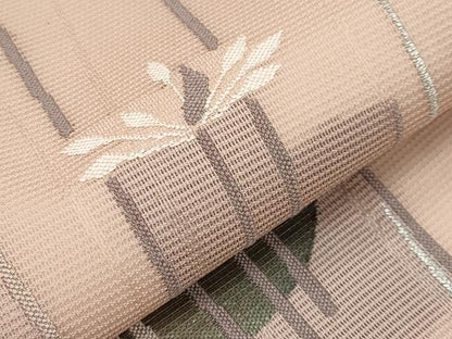 平和屋着物＊夏物　九寸名古屋帯　枝花文　銀糸　正絹　逸品　CABI8794tx