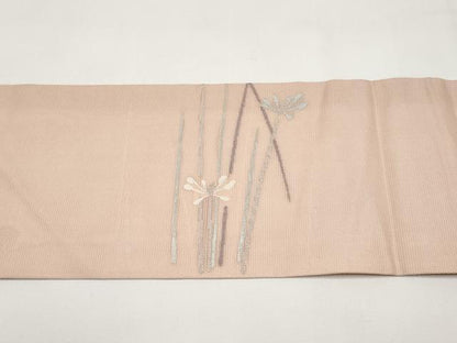 平和屋着物＊夏物　九寸名古屋帯　枝花文　銀糸　正絹　逸品　CABI8794tx